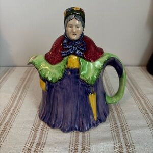 Old Lady Ceramic Teapot with Figurine Design